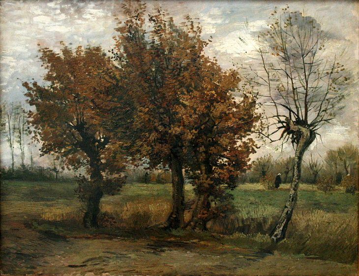 Paisaje de otoño con cuatro árboles Vang Gogh 