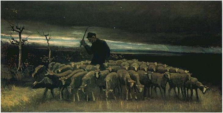 Pastor con un rebaño de ovejas Vang Gogh 