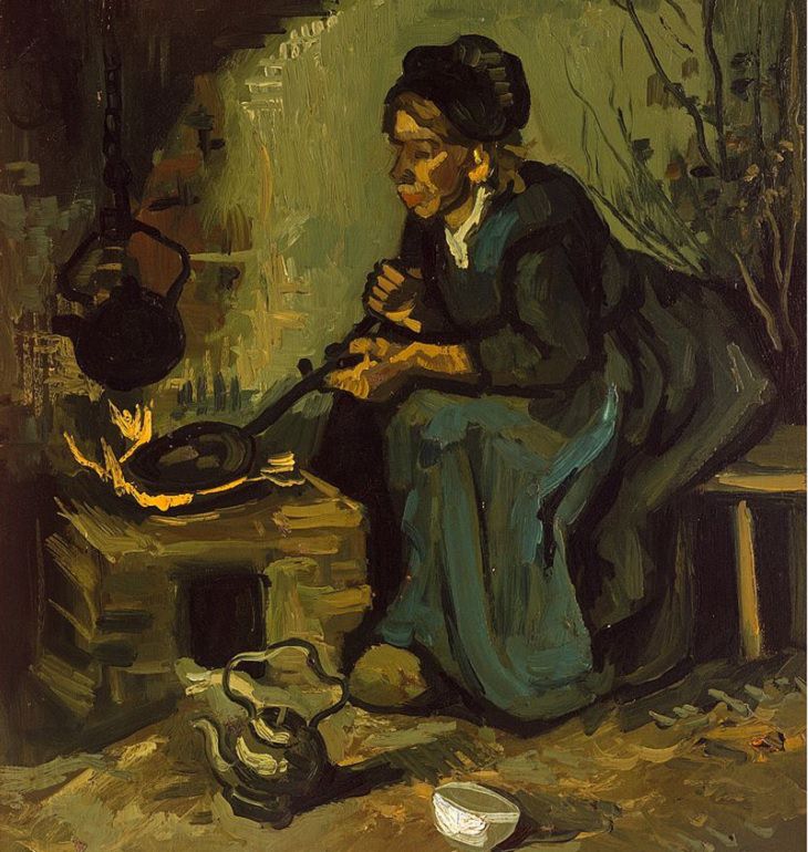Mujer campesina cocinando junto a una chimenea Vang Gogh 