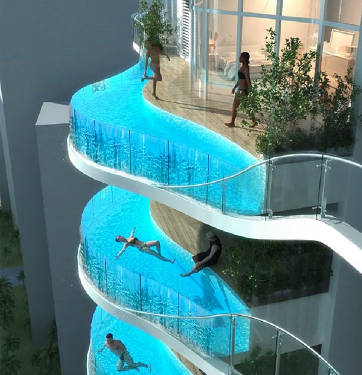 Ideas de diseño innovadoras increíbles, balcones en un apartamento convertido en piscinas