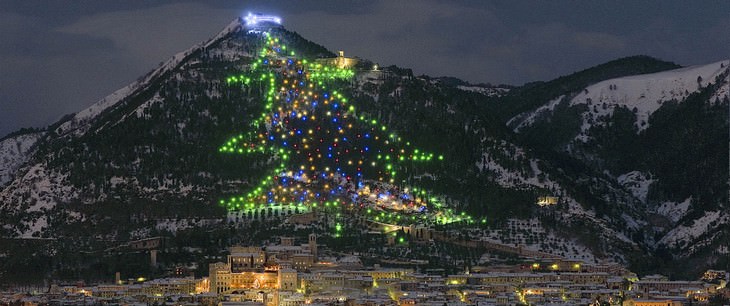 Árboles De Navidad Un árbol en una colina en Gubbio en Italia