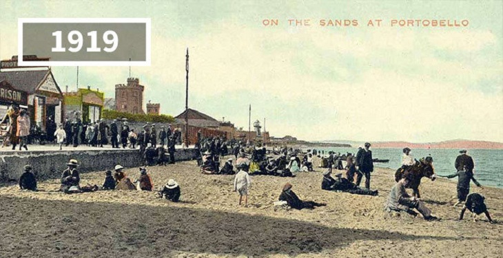 Imágenes Ayer y Hoy Playa Portobello, Edimburgo, Escocia, 1919 y 2016 