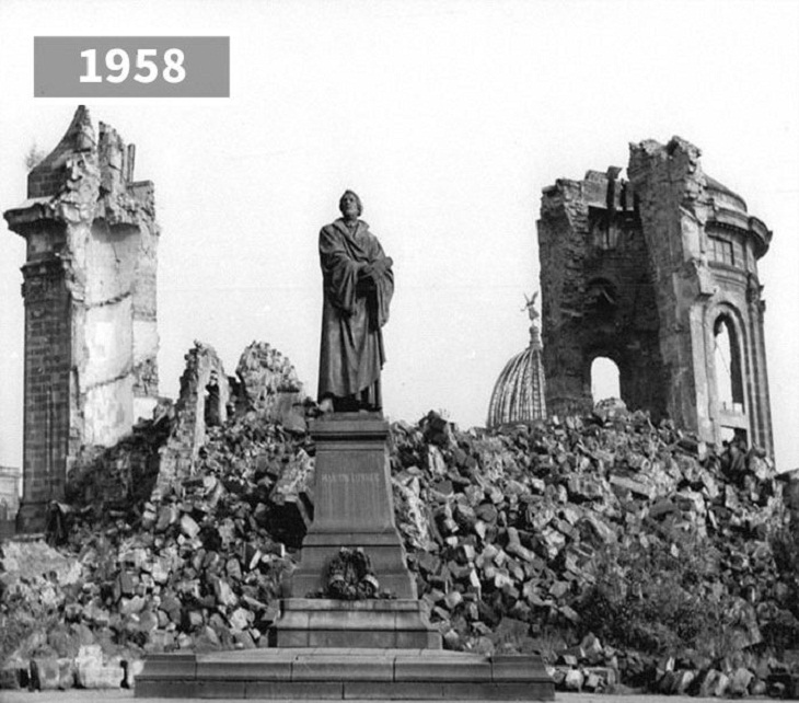 Imágenes Ayer y Hoy Estatua de Martín Lutero, Dresden, Alemania, 1958 y 2014