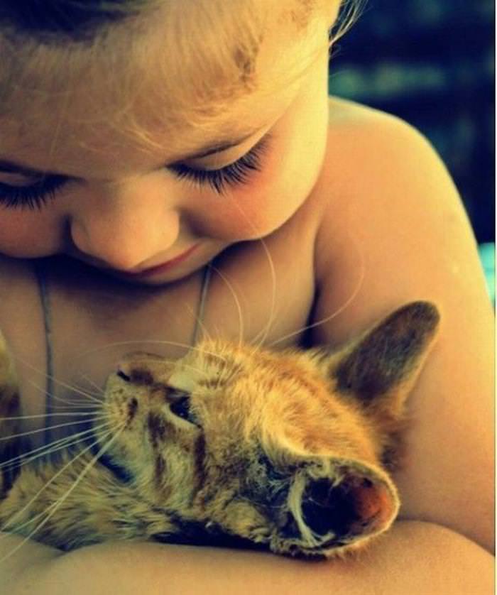 Imágenes De Niños y Sus Mascotas Niña abrazando gatito