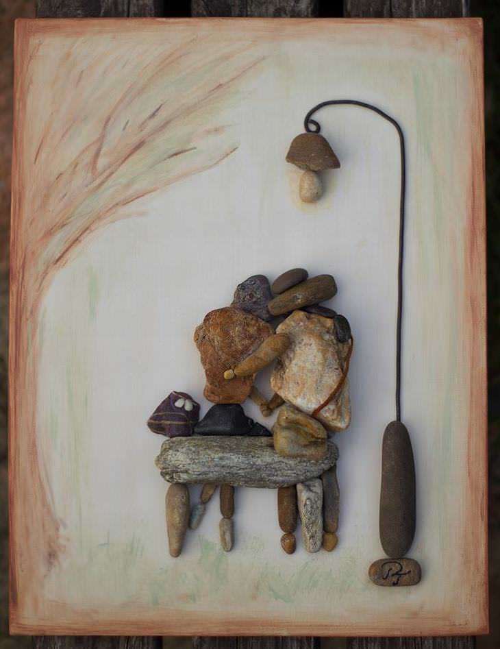 artista crea arte con piedras