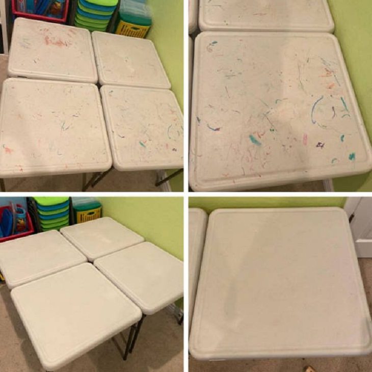 imágenes antes y después de la limpieza Observa la diferencia que un borrador mágico hace con una mesa escolar sucia