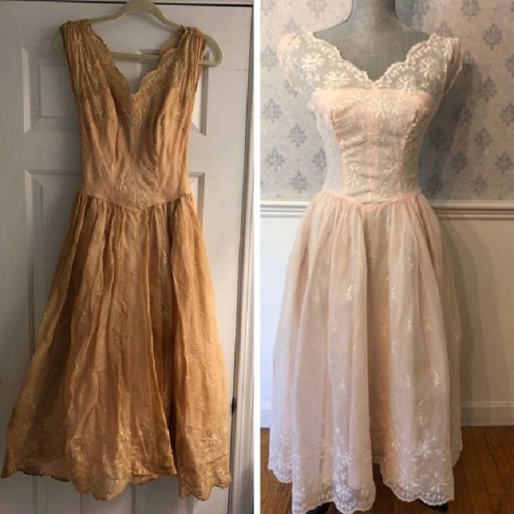imágenes antes y después de la limpieza vestido de novia
