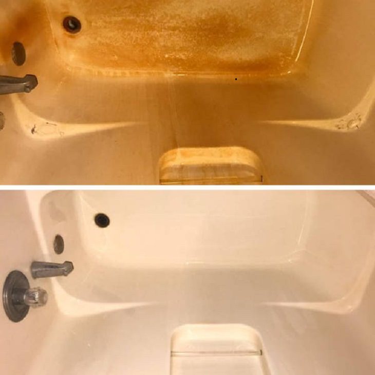 imágenes antes y después de la limpieza bañera