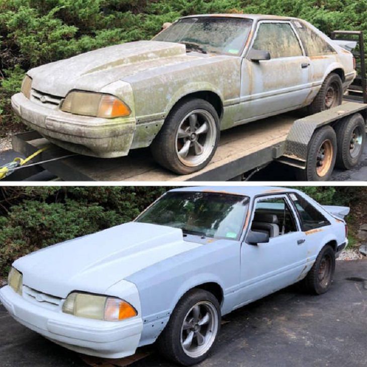 imágenes antes y después de la limpieza Un Mustang de segunda mano se ve increíble después de lavarlo a fondo