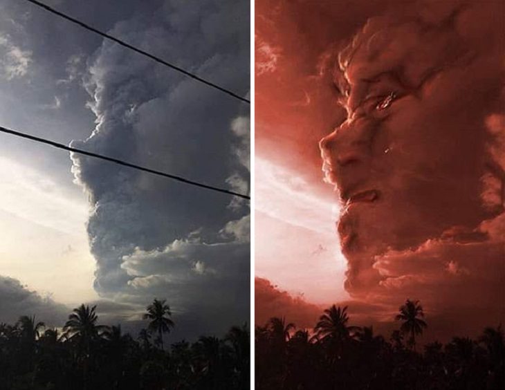 Erupción Del Volcán Taal En Filipinas humo que asemeja la cara de una persona
