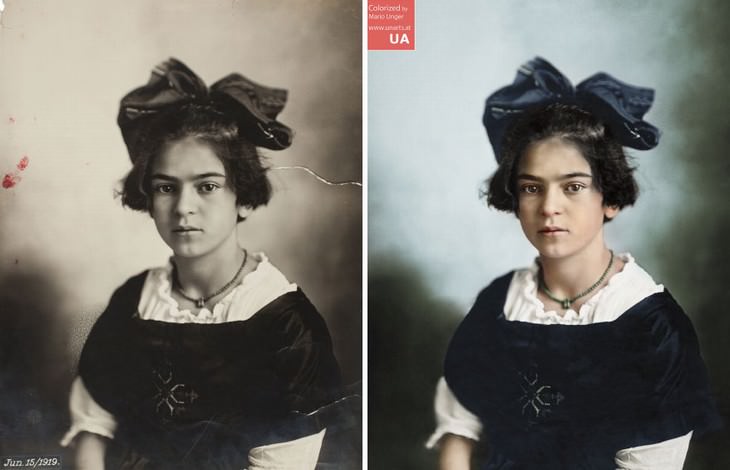 Escenas a blanco y negro a color Frida Kahlo 1919