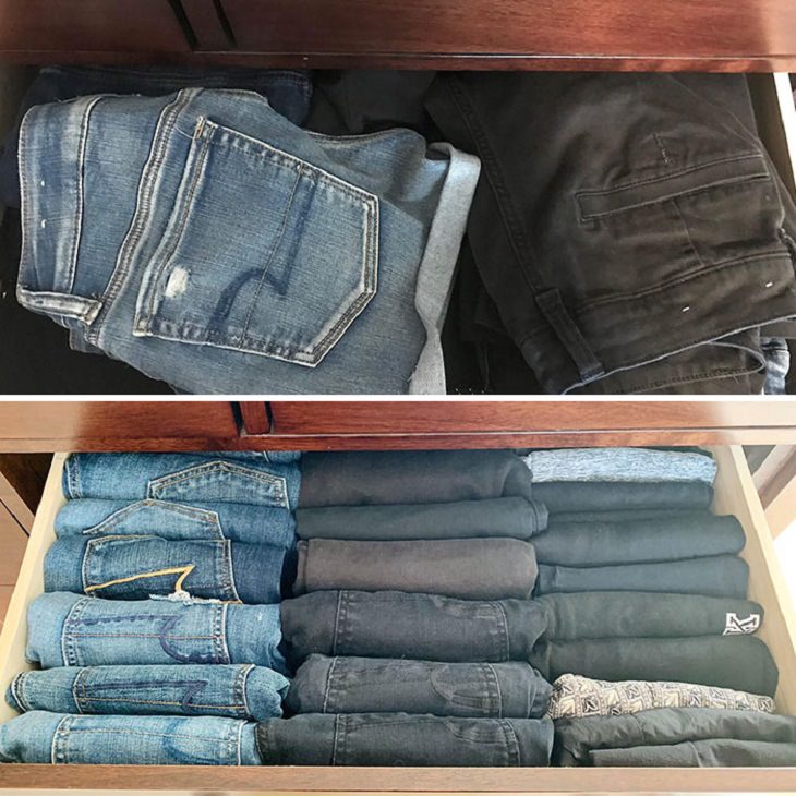 13 Trucos Fáciles y Novedosos Para Organizar Tu Hogar ordenar  jeans o pantalones 