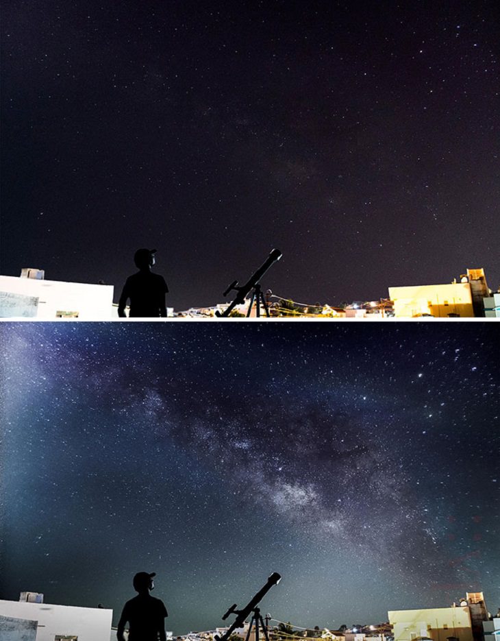 6. 1 exposición frente a más de 120 exposiciones del cielo nocturno alineadas