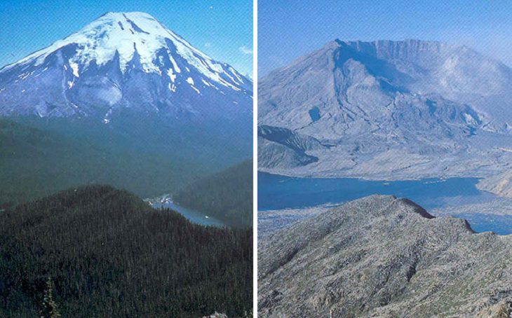 10. La montaña St. Helen antes y después de la erupción volcánica de 1980 la convirtió en un páramo.