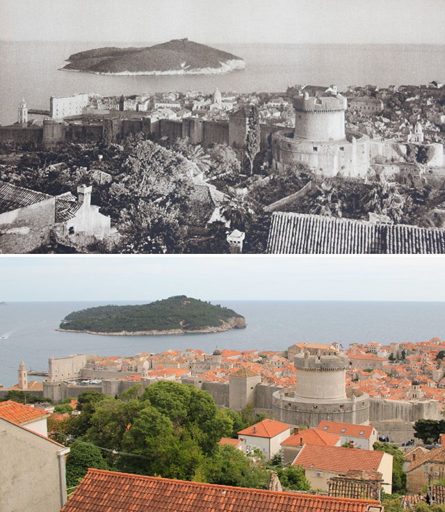 Antes y Ahora: Cómo Han Cambiado 15 Monumentos Europeos  Dubrovnik y la isla de Lokrum (1926 vs. 2019)