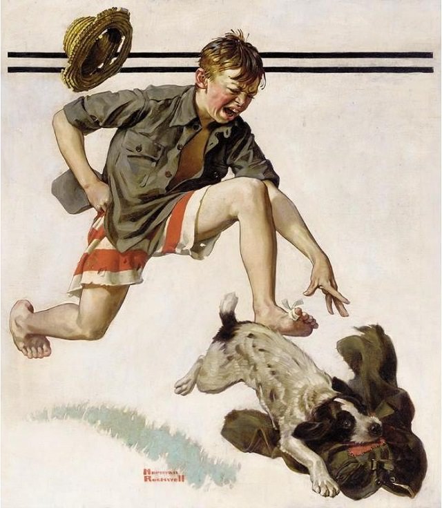 Lesser known paintings and illustrations Por American artist Norman Rockwell, Runaway Pants, 1919