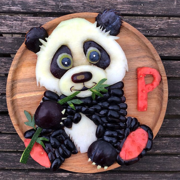 Asombrosas Obras De Arte Animal Elaboradas Solo Con Frutas oso panda