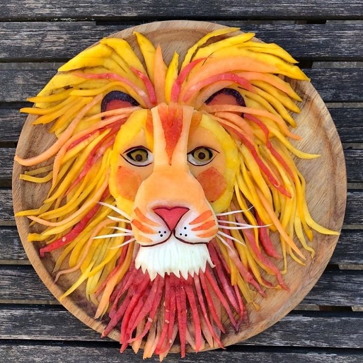 Asombrosas Obras De Arte Animal Elaboradas Solo Con Frutas león
