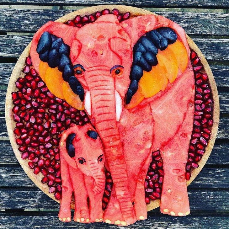 Asombrosas Obras De Arte Animal Elaboradas Solo Con Frutas elefantes