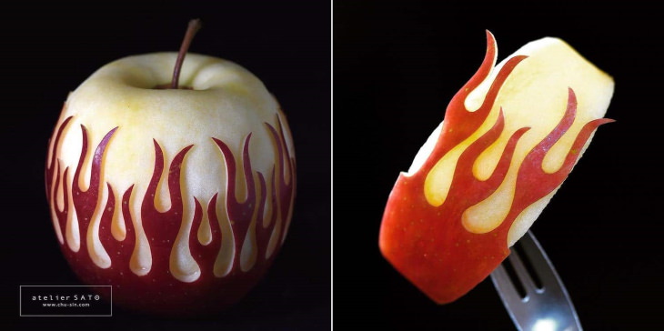 Obras de arte de Tomoko Sato manzana de fuego