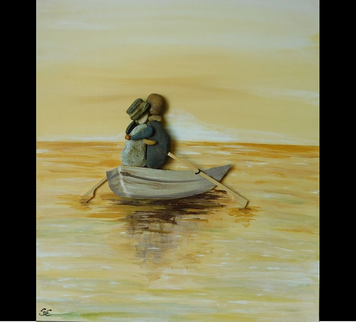 El Arte De Szilajka Erzsebet  guijarros pareja en barca