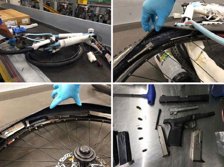 Objetos extraños confiscados en aeropuerto pistola en bicicleta