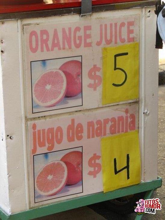 Letreros Graciosos jugo de naranja y orange juice