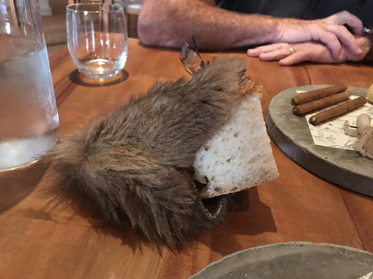 platillos creativos pan servido en un animal muerto