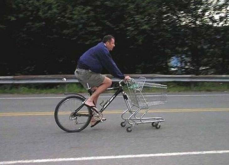 Divertidos inventos bicicleta con carro de compras integrado