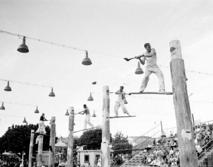 Una competencia de tala de árboles en Sidney, 1957.