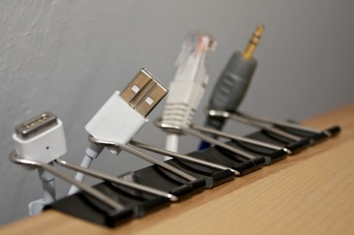 Cable organizing: binder clip holders