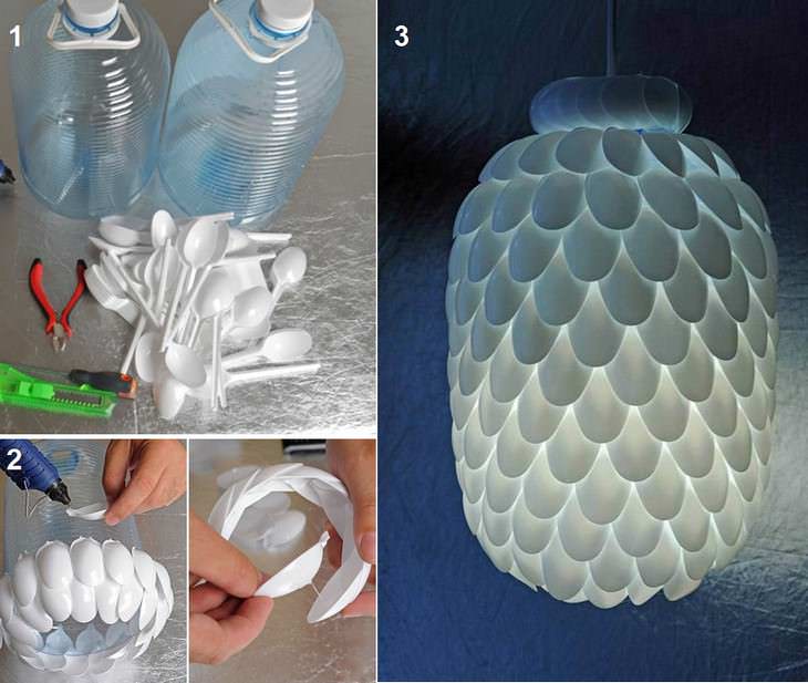 lámparas caseras Lámparas de cuchara de plástico
