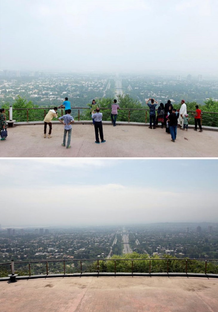 imágenes de ciudades antes y durante la cuarentena Islamabad Pakistán