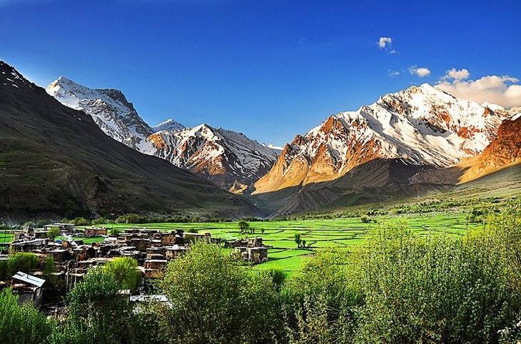 Beautiful scenery, sights and landscapes that can be seen by tourists and travelers in Ladakh, Union Territory in India, Panikhar village, in Suru Valley near the town of Kargil