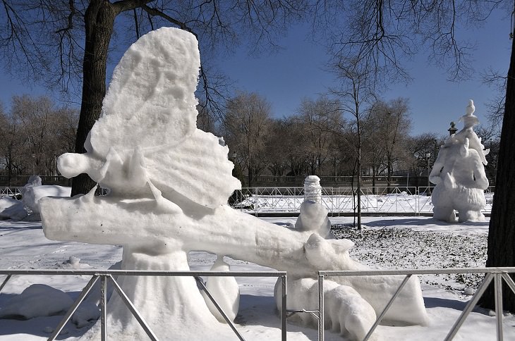 22. Escultura de nieve de una mariposa en una rama, al sur del Museo de Arte en Michigan Avenue, Chicago.