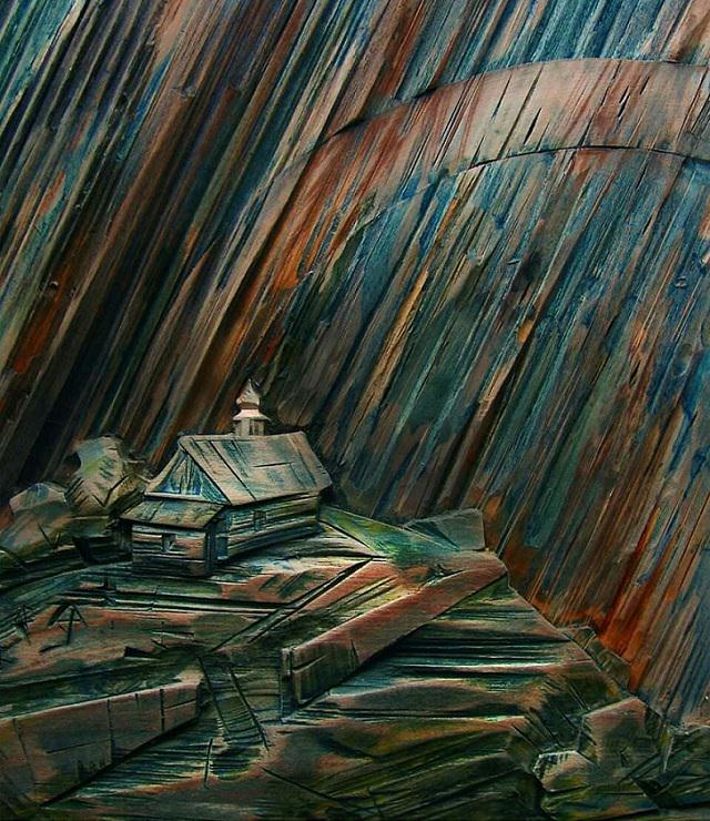 Arte en madera de Evgeny Dubovik atardecer