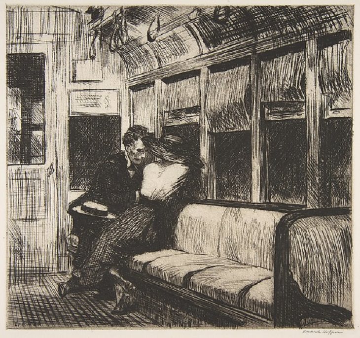 Pinturas de Edward Hopper Noche en el tren