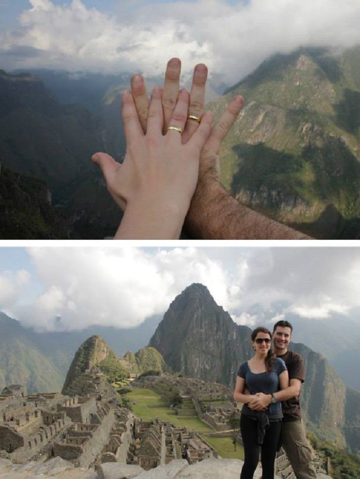 Desde las alturas de Machu Picchu en Perú, ella le dio el sí