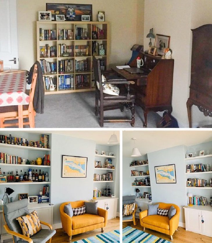 Antes y Después de renovaciones caseras acomodo de libros