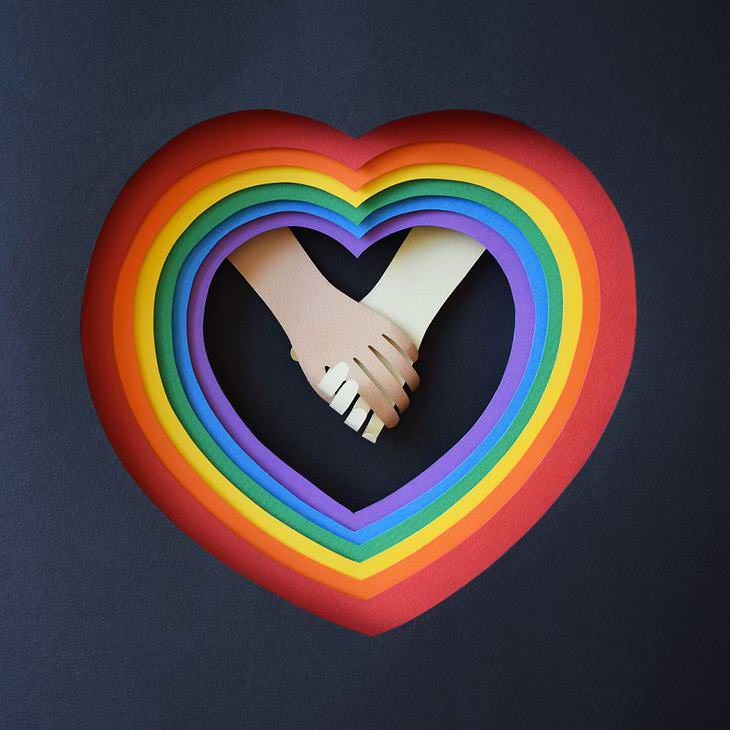 El Increíble Arte En Papel De Margaret Scrinkl corazón con arcoíris