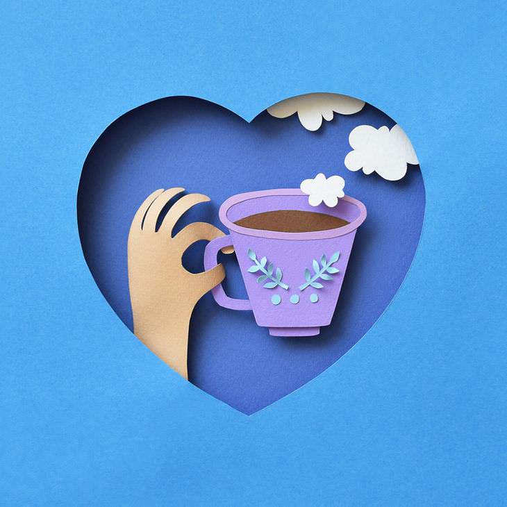 El Increíble Arte En Papel De Margaret Scrinkl corazón con una taza de café
