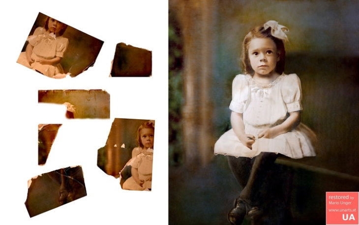 2. Una restauración de una foto familiar cortada con tijeras.