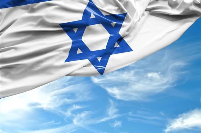 Flag of Israel in sky