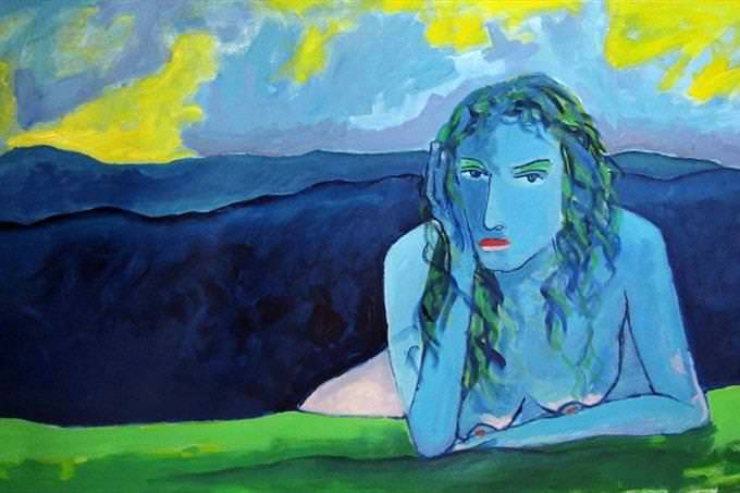 pintura mujer desnuda azul