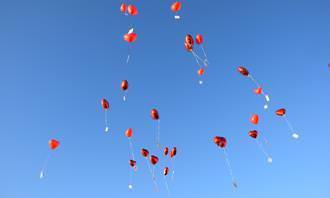 heart-shaped balloons in the air