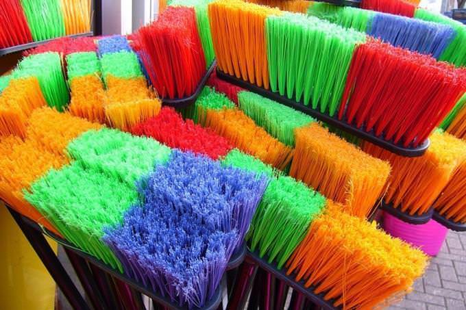 A stack of brooms