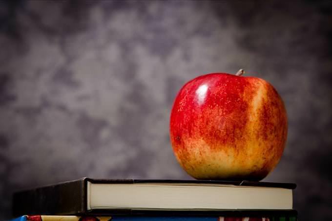 apple and book in classroom