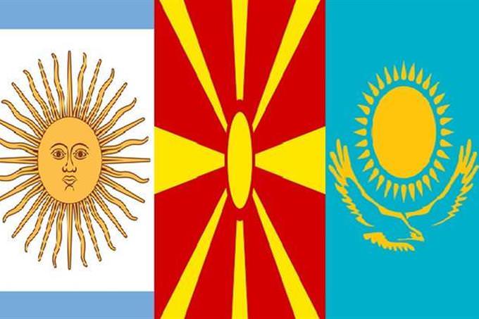 las banderas de Argentina, Macedonia y Kazajistán