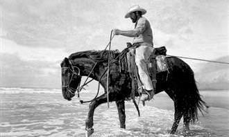 Man riding horse on beach
