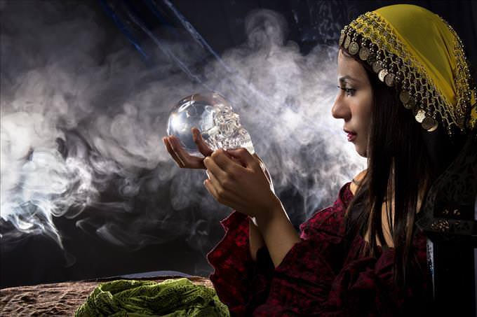 fortune teller with crystal skull